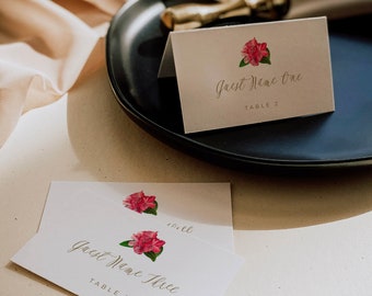 Bougainvillea Wedding Place Card Template, Tropical, Destination, Beach Wedding Template, Editable Text with Corjl 01