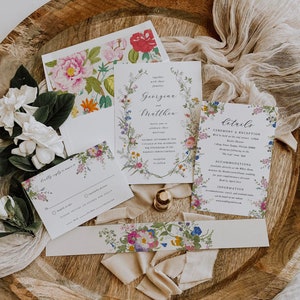 Wildflower Wedding Invitation Template Floral Printable Invitation Suite Pastel Wildflower Floral Wedding Invitation Set  012