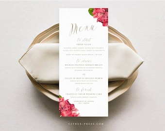 Bougainvillea Wedding Menu Template, Tropical, Destination, Beach Wedding Template, Editable Text with Corjl 01