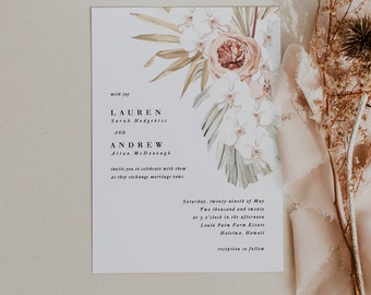 Boho Wedding Invitation | Orchid Invitation | Minimalist Pampas Grass Invitation | Sample Set