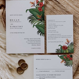 Modern Minimal Tropical Wedding Invitation Beach Destination Invitation Minimal Palm Leaf Invitation Sample Set image 4