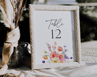 Spring Flower Table Number Template, Table Numbers Wedding Reception, Digital Download, Editable, DIY, Printable Template, Corjl 017