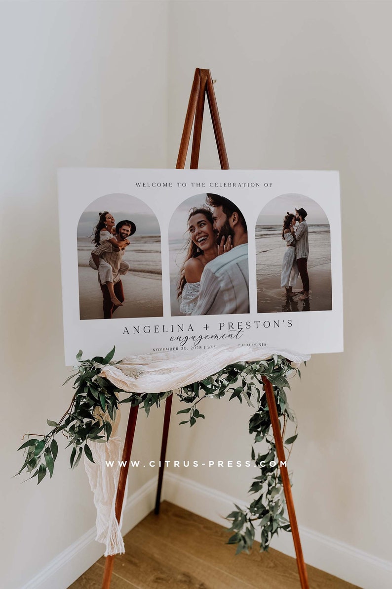 Arch Photo Engagement Party Wedding Sign, Modern Minimal, DIY Editable Template, Customize Wording, Instant Download, Corjl 013 image 1