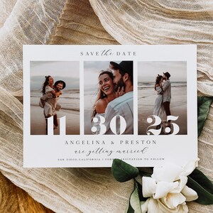 Modern Photo Save the Date, Picture Save the Date, Engagement Photo, Minimal Multi Photo, DIY Self Editable Template, Printable Corjl image 4