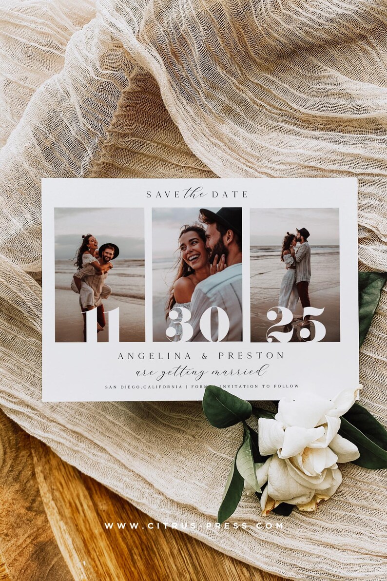 Modern Photo Save the Date, Picture Save the Date, Engagement Photo, Minimal Multi Photo, DIY Self Editable Template, Printable Corjl image 4