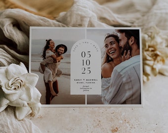 Modern Photo Collage Save the Date, Engagement Photo, Minimal Multi Photo, DIY Self Editable Template, Printable Corjl