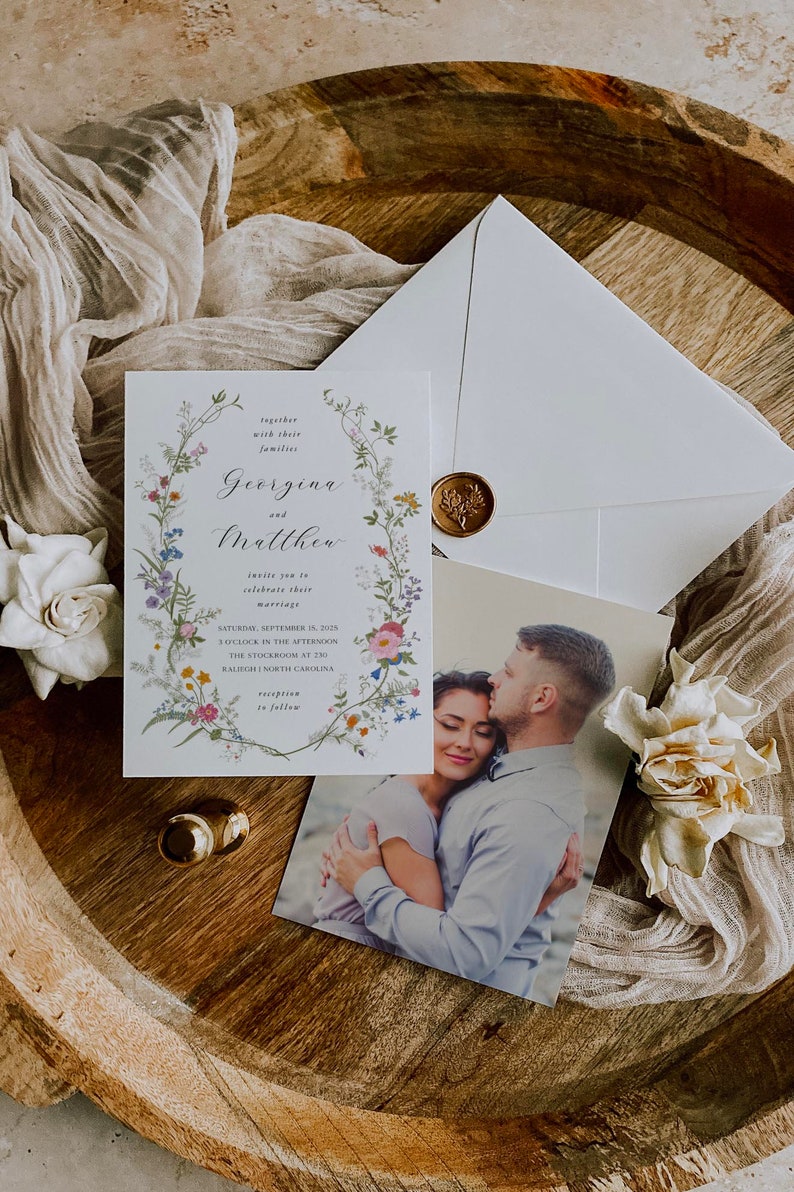Wildflower Wedding Invitation Template Floral Printable Invitation Suite Pastel Wildflower Floral Wedding Invitation Set 012 image 7