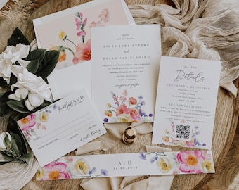 Spring Floral Wedding Invitation Widlflower Invite Wedding Flower Invitation Template Printable Wedding Invitation 017