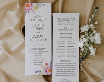Floral Wedding Ceremony Program Unique Flower Program Day of Paper Goods Template Printable Wedding Invitation 017