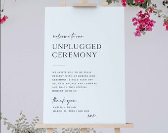Unplugged Ceremony Wedding Sign, Wedding Reception Sign, DIY Editable Printable Template, Customize Wording, Instant Download, Corjl 013