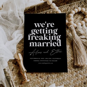 Wir freaking heiraten Save the Date Karte, moderne minimalistische, Retro-Stil, Hochzeitsvorlage, druckbare Corjl