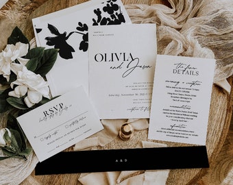 Minimalist Wedding Invitation Suite Template, Editable Modern Wedding Invite, Modern Minimalist Wedding Invite, Instant Download, Corjl 013