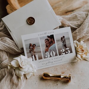 Modern Photo Save the Date, Picture Save the Date, Engagement Photo, Minimal Multi Photo, DIY Self Editable Template, Printable Corjl image 6