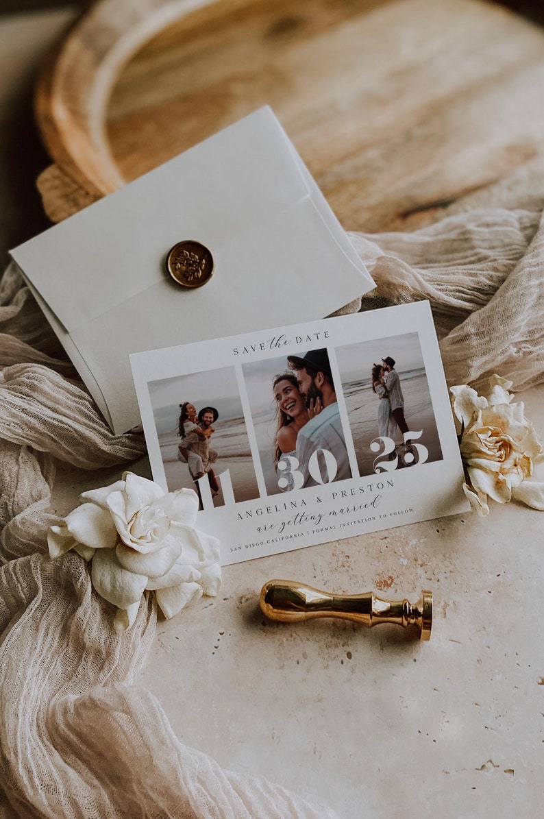 Modern Photo Save the Date, Picture Save the Date, Engagement Photo, Minimal Multi Photo, DIY Self Editable Template, Printable Corjl image 6