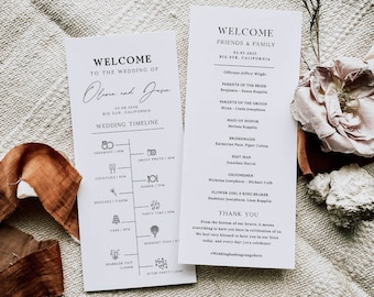 Minimal Wedding Program Timeline Template, Wedding Ceremony, Order of Events, Digital Download, Editable, DIY, Printable Template, Corjl 013