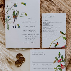 Conjunto de convites para casamento Love Bird, modelo editável, Boho, cor neutra, casamento para impressão DIY Download instantâneo Corjl 018 imagem 3