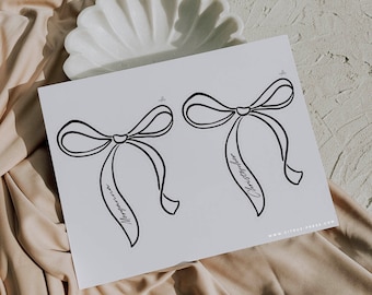 Ribbon Bow Name Card Place Setting Wedding Template | DIY Editable Bow Place Card Wedding Reception | Coquette Ribbon Name Card Cut Out 015