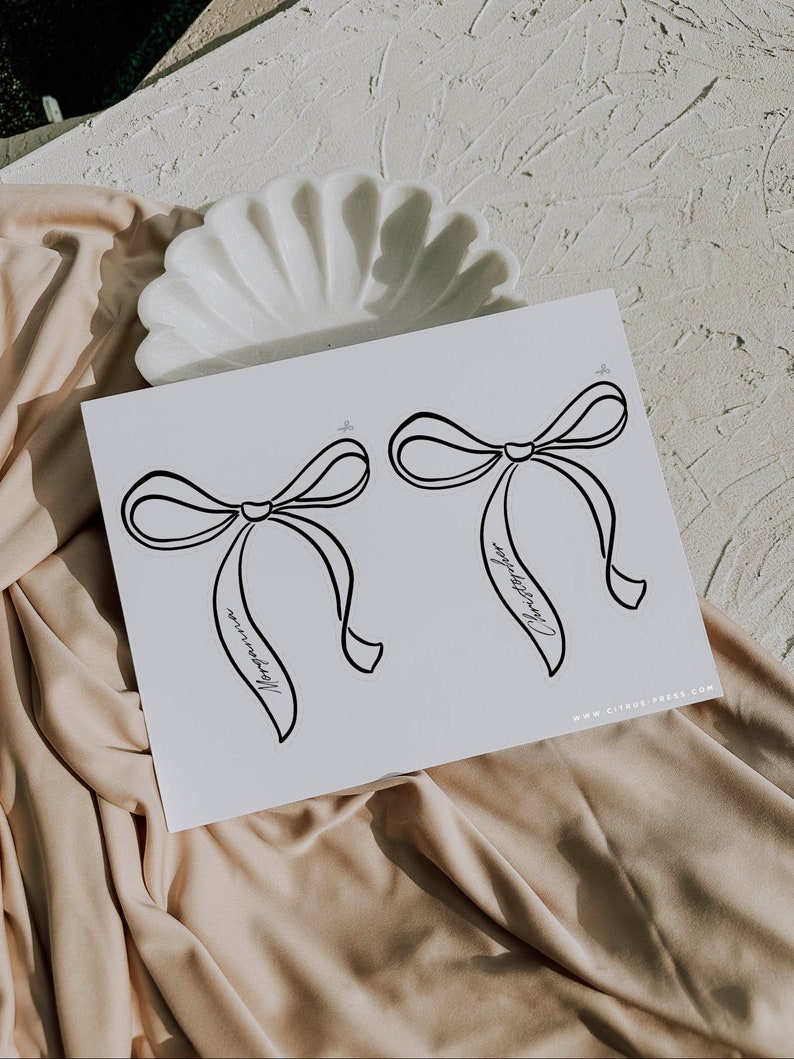 Ribbon Bow Name Card Place Setting Wedding Template | DIY Editable Bow Place Card Wedding Reception | Coquette Ribbon Name Card Cut Out 015 image 1