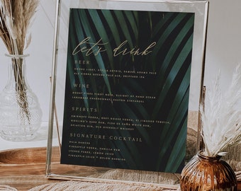 Tropical Wedding Drinks 8x10 Custom Sign Template, Destination Wedding, Dark Moody, Instant Download, Corjl Printable 001