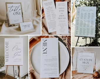 Minimalist Wedding Bundle, Day Of Wedding Templates, Script Invitation Suite, 100% Editable, Instant Download, Printable CORJL - BUNDLE  013