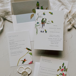 Suite di inviti per matrimonio Love Bird, modello modificabile, Boho, colore neutro, download immediato fai da te per matrimonio stampabile Corjl 018