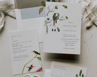 Love Bird Wedding Invitation Suite, Editable Template, Boho, Neutral Color, Printable Wedding DIY Instant Download Corjl 018