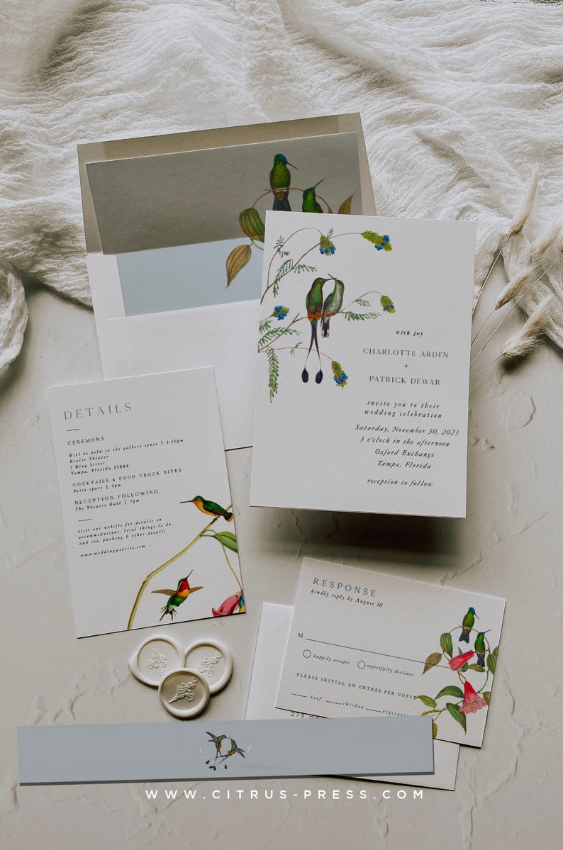Conjunto de convites para casamento Love Bird, modelo editável, Boho, cor neutra, casamento para impressão DIY Download instantâneo Corjl 018 imagem 1