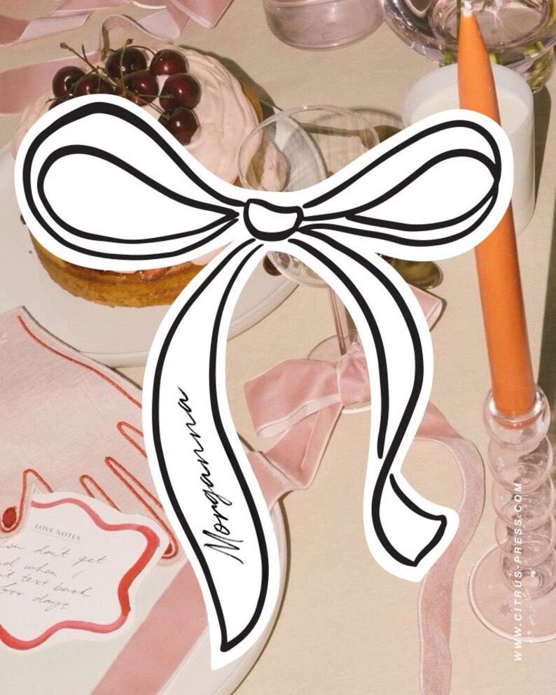 Ribbon Bow Name Card Place Setting Wedding Template | DIY Editable Bow Place Card Wedding Reception | Coquette Ribbon Name Card Cut Out 015 image 10