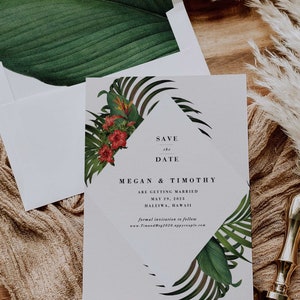 Modern Minimal Tropical Wedding Invitation Beach Destination Invitation Minimal Palm Leaf Invitation Sample Set image 8