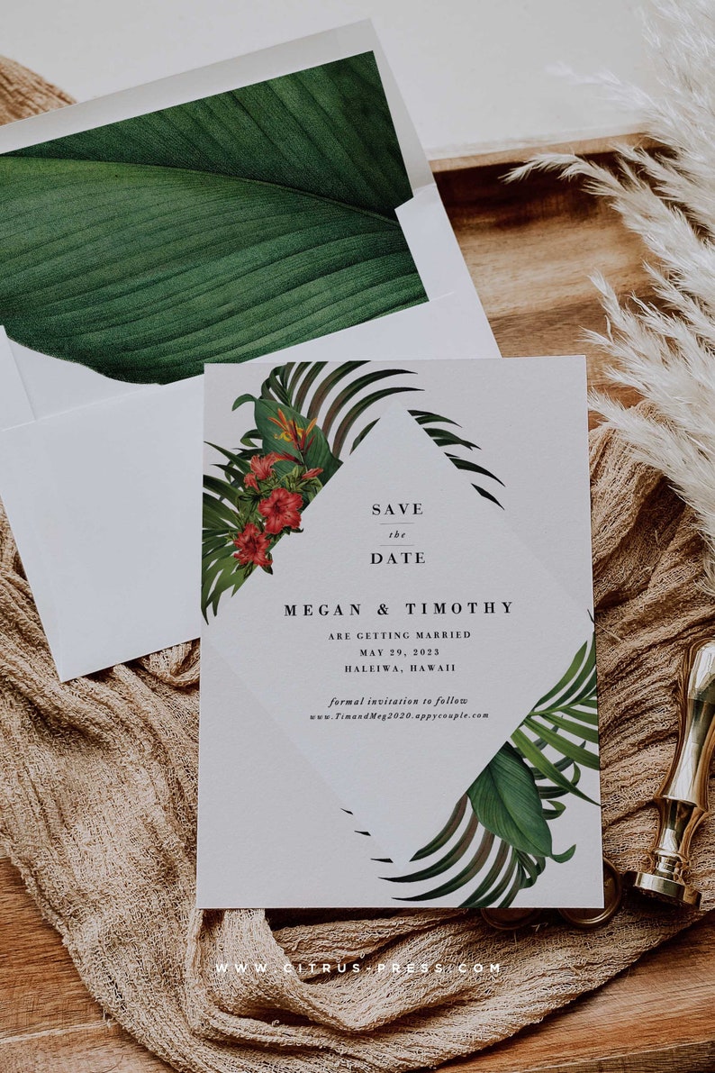 Modern Minimal Tropical Wedding Invitation Beach Destination Invitation Minimal Palm Leaf Invitation Sample Set image 8