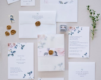 Floral Wedding Invitation | Blush and Blue wedding | Spring Wedding | Flora Minimalist