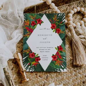 Tropical Save The Date , Wedding Invitation, Editable Template, Bird of Paradise, Printable Wedding DIY Instant Download, Corjl 06
