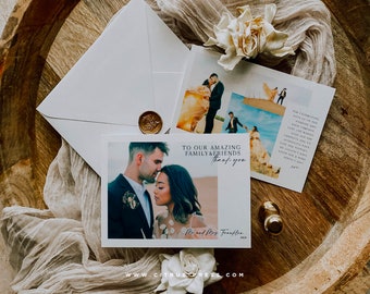 Modern Photo Thank You Card, Picture Wedding Card, Wedding Photo, Modern Minimal Design Layout, DIY Self Editable Template, Printable Corjl