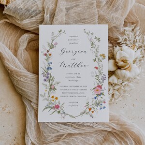 Wildflower Wedding Invitation Template Floral Printable Invitation Suite Pastel Wildflower Floral Wedding Invitation Set 012 image 4
