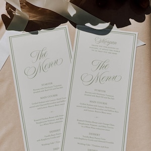 Retro Wedding Menu Template, Modern Vintage Menu, Menu With Name, Guest Name Menu, Calligraphy, Old Money Menu, Wedding Reception 029