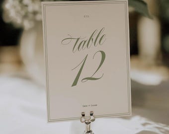 Green Stripe Wedding Table Number Cards, Old Money, Ritz Glam Table Seating Cards Template Printable 029