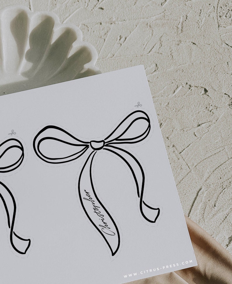 Ribbon Bow Name Card Place Setting Wedding Template | DIY Editable Bow Place Card Wedding Reception | Coquette Ribbon Name Card Cut Out 015 image 2