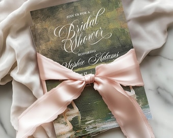 Painted Swan Wedding Menu Template | Editable 4x9 Reception Menu | Romantic Swan Menu Card | Corjl Instant Download 030