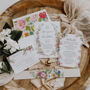 Wildflower Wedding Invitation Template Floral Printable Invitation Suite Pastel Wildflower Floral Wedding Invitation Set 012 image 10