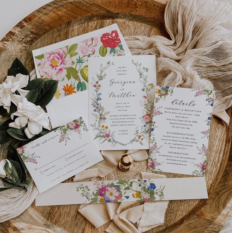 Wildflower Wedding Invitation Template Floral Printable Invitation Suite Pastel Wildflower Floral Wedding Invitation Set 012 image 10