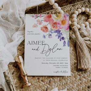 Spring Floral Bloom Wedding Invitation, Wilf Flower Invite, Field Flowers Wedding Template, Printable Instant Download 017
