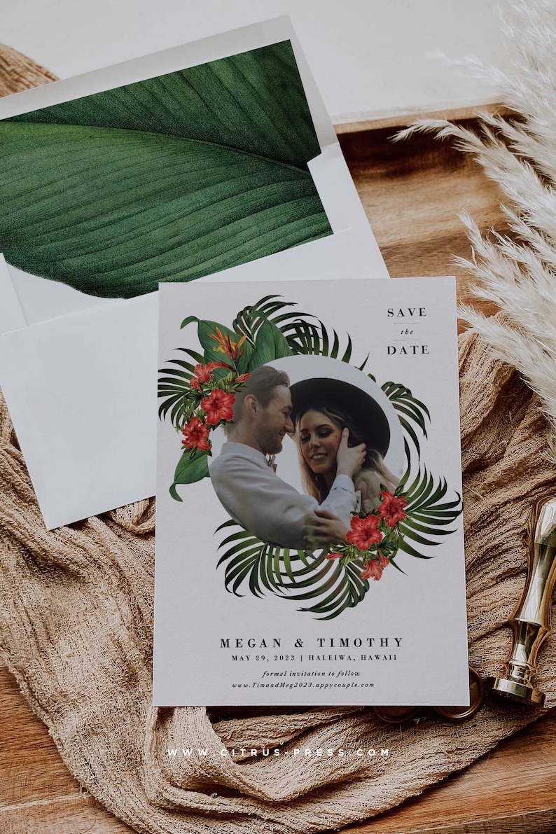 Modern Minimal Tropical Wedding Invitation Beach Destination Invitation Minimal Palm Leaf Invitation Sample Set image 9