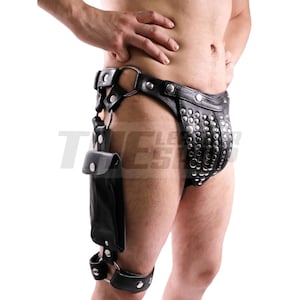 Studded Black Leather Thigh Holster and Utility Harness Set Handcrafted Custom Made To Measure