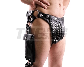 Studded Black Leather Thigh Holster and Utility Harness Set Handcrafted Custom Made To Measure