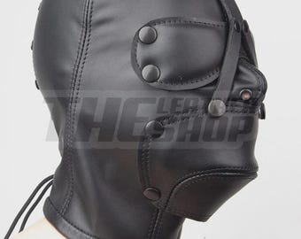 Handgefertigte Kapuzenmaske aus echtem Leder, verstellbar, Kostüm-Gesichtsbedeckung