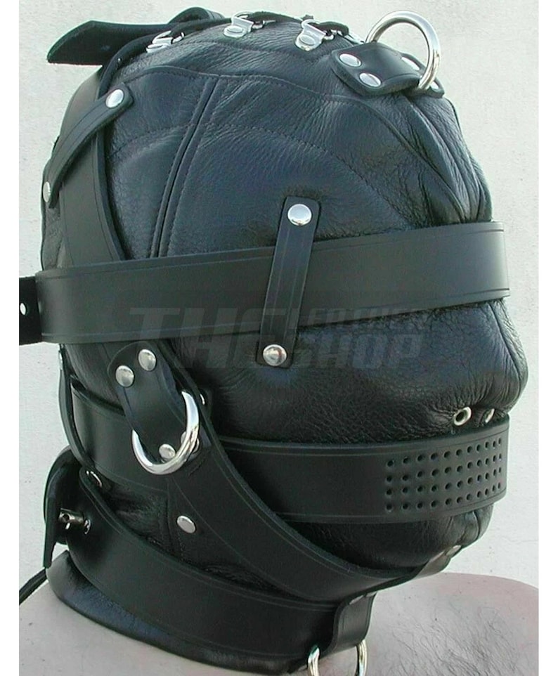 Handgefertigte Lederkopfmaske, maßgefertigte sensorische Cosplay-Kapuze, atmungsaktives Maskendesign Bild 1