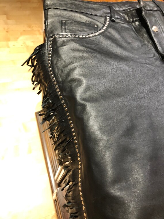 Glam Rock Star Fringed Studded Leather Pants Large