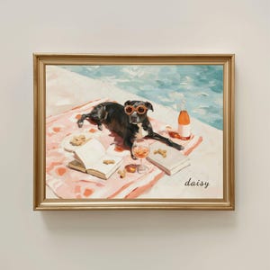 Black Pitbull met witte borst patch kunst aan de muur Black Pittie print American Staffordshire Pit Bull Terrier hond wijn drinken bij het zwembad schilderij