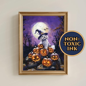 Bichon Frise Painting Large Halloween Bichon Frise Fall Season Home Decor Autumn Bichon Frise Wizard Costume Cute Kids Bichon Frise Present
