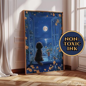 Obra de arte conmemorativa de caniche negro Arte de pared de cockapoo negro Pintura de cavapoo negro Regalo de caniche miniatura negro Impresión de perro de agua portugués negro